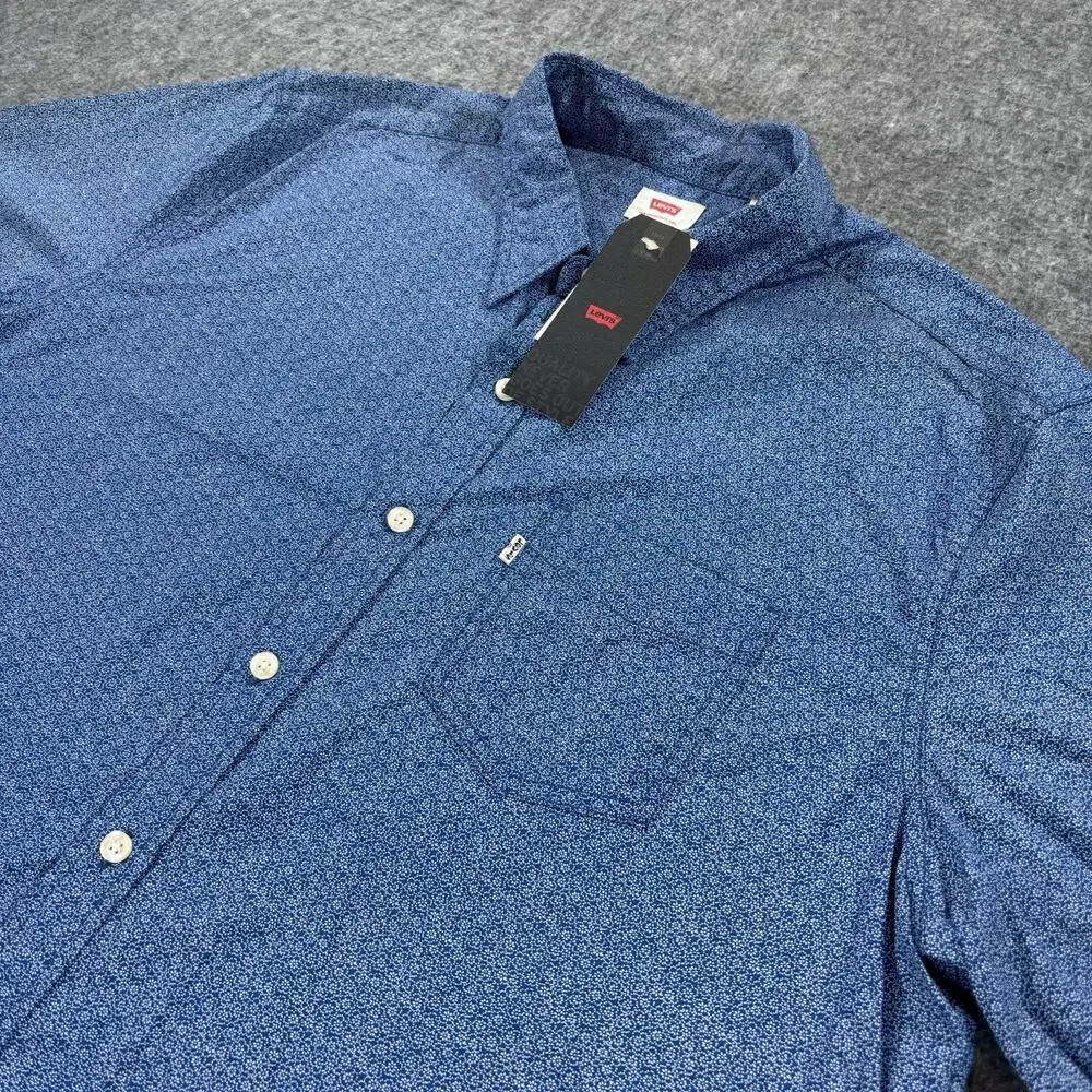 Levi's Mens XL Short Sleeve Button Down Shirt Blue Floral NWT 21977-0076